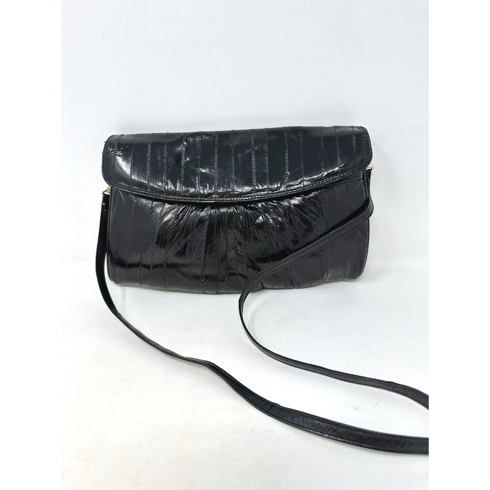 Vintage Genuine Eel Skin Leather Clutch‎ Shoulder Bag Black